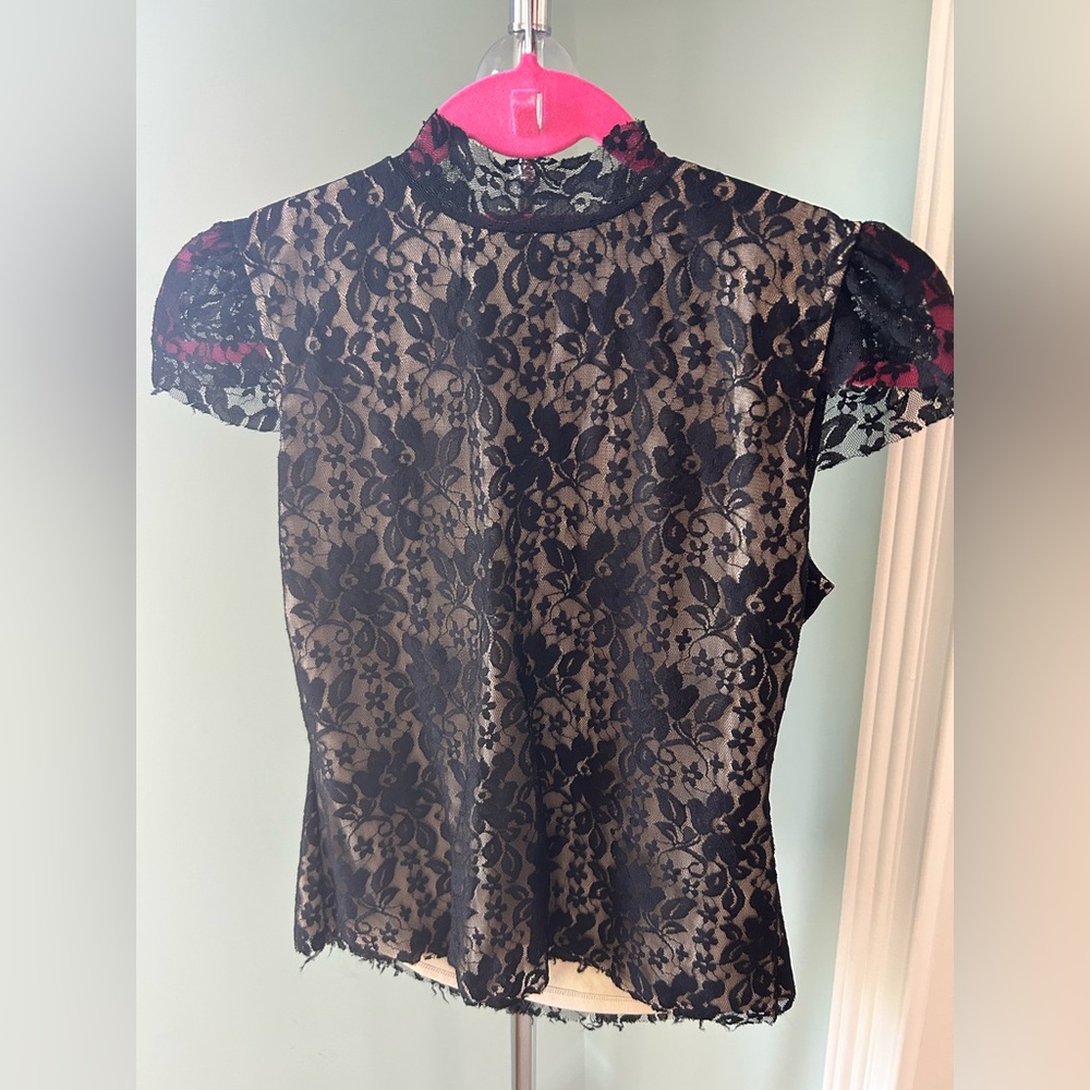 Laundry By Shelli Segal Black Lace Floral Blouse